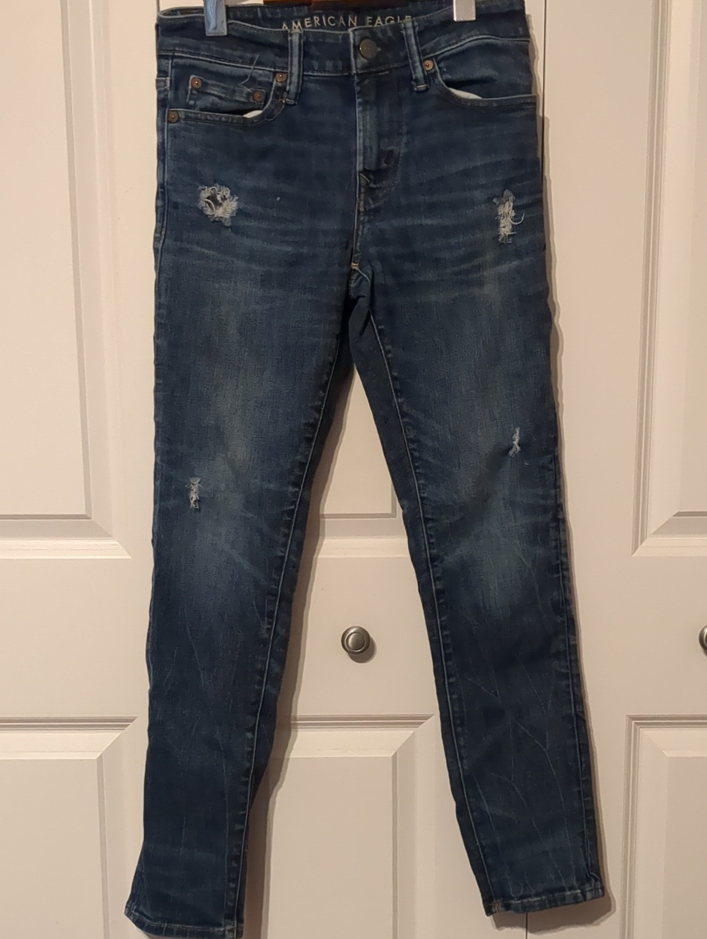 American Eagle Outfitters Skinny Distressed Dark Blue Jeans